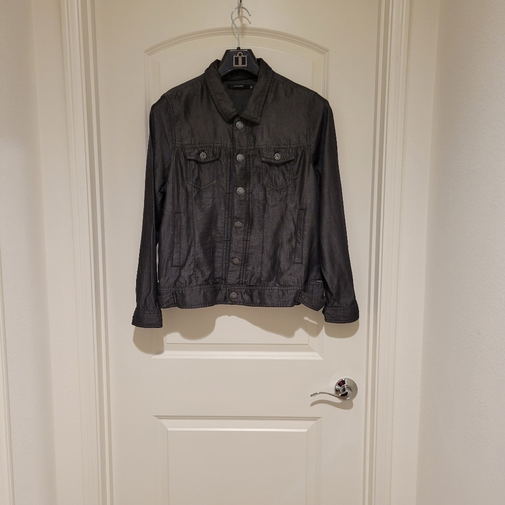 Tahari Gray Tencel Pin Tuck  Snap Closure Jacket. XL  # 381
